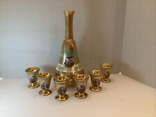 Le Mieux 24 Karat Gold Hand Decorated Porcelain Decanter & Cordial 6 Glasses. picture