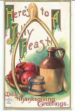 Thanksgiving Here's to a Jolly Feast Wishbone Apples Jug Posted 1912 Postcard picture