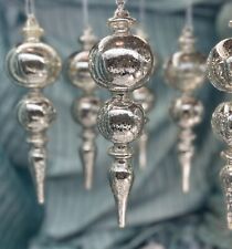 Silvered Mercury Glass Finial Ornaments Set of SIX Christmas Ornaments picture