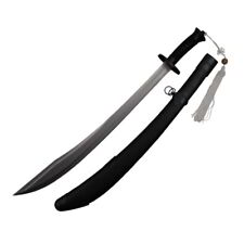 New Chinese Broad Sword With Sharp Steel Blade and White Tassels Black Scabbard picture