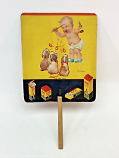 Vintage BABY WITH SINGING DOGS 666 Medicine Handheld Advertising Fan picture