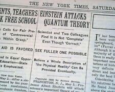 EPR Paradox Albert Einstein Quantum Mechanics Physics Theory 1935 old Newspaper picture