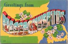 MASSACHUSETTS Large Letter Postcard State Map Outline / Colourpicture Linen picture