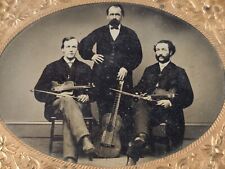 Trio of String Musicians Tintype Excellent Clarity Sixth Plate picture