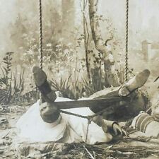 Fallen Aerial Acrobat Rope Swing Victorian 1890s Stereo Photo Stereoview D348 picture