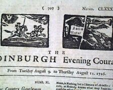 Edinburgh Scotland Rare 1726 Newspaper w/ Illustrated Woodcut Prints & Masthead picture