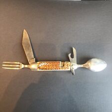 VINTAGE COLONIAL PROV. USA HOBO CAMPING POCKET KNIFE. SPOON FORK OPENER KNIFE picture