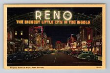 Reno NV-Nevada, Virginia Street at Night, Vintage Souvenir Postcard picture