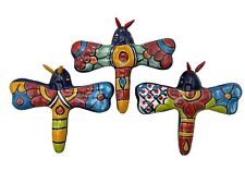 Talavera Dragonfly 3 Cute Mexican Pottery Folk Art Home Decor Hand Painted 6.75