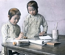 Magic Lantern Slide, Children Learning To Write, China Vintage Photo 1920s? RARE picture