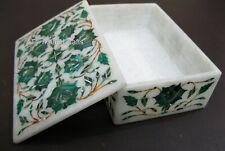 6 x 4 Inches Rectangle Marble Giftable Box Malachite Stone Inlay Work Locket Box picture