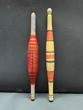 Old Vintage Handmade 2 Pc Wooden Lacquer Colored Chapati Bread Rolling Pin Belan picture