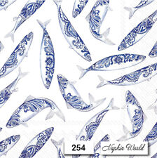 (254) TWO Individual Paper LUNCHEON Decoupage Napkins DECORATED FISH BLUE DESIGN picture