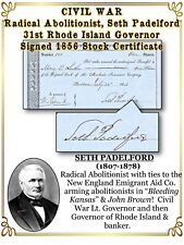 CIVIL WAR Radical Abolitionist, Seth Padelford, 31st RI Governor Signed Stock picture