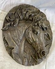 REAL LARGE BRONZE HORSE HEAD WALL HANGING PLAQUE SCULPTURE ART DECOR DEAL picture