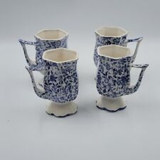Vintage Enesco Ware Cobalt Blue Chintz Mug Cup Floral Ceramic Original Box Set/4 picture