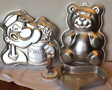 3 WILTON CAKE PANS (POPEYE, BEAR, BELL) & GINGERBREAD MAN COOKIE MOLD  picture