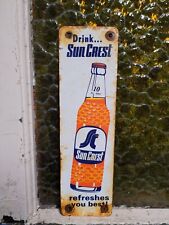 VINTAGE SUNCREST PORCELAIN SIGN DOOR PUSH SODA POP BEVERAGE ORANGE COLA DRINK picture