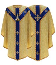 Marian Gold/blue Semi Gothic Chasuble with stole Vestment Casulla GY828AGN26 picture
