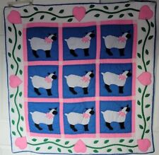 Handmade Quilted Sheep Pink Heart Appliqué  Baby Blanket Quilt picture