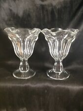 Pair of Vintage Clear Glass Ice Cream Parlor Sundae Glasses picture