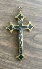 Vintage Brass & Ebony Inlay Crucifix Cross 5” Germany picture