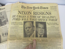 AUGUST 9 1974 NEW YORK TIMES NIXON RESIGNS NEWSPAPER ~ NJ EDITION TWO SECTIONS picture