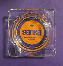 SANKA ASHTRAY COFFEE DECAF 97% CAFFEIN FREE CLEAR GLASS ORANGE SQUARE VINTAGE. picture