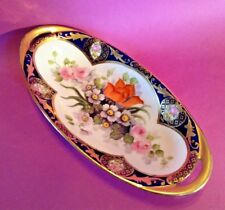 Noritake Hand Painted Celery Dish - Ornate Blue And Gold With Flowers - Japan picture