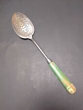 Vintage A&J Slotted Serving Spoon Green Wood Handle Utensil as-is Strainer picture
