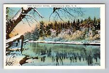 Adirondack Mountains NY-New York, Saranac River In Winter, Vintage Postcard picture