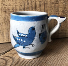 VTG Tonala Mexico Handmade Ceramic Blue Bird Floral Mug picture
