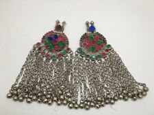 2x Pair Vintage Afghan Kuchi Pendant Jingle Bells Chain Boho Statement, KC344 picture