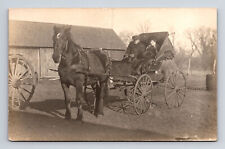 RPPC Man Woman Large Horse With Drawn Carriage Buggy at Farm Real Photo Postcard picture
