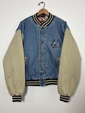Vintage Mickey Mouse Varsity Denim Bomber Jacket 90s Disney Size Large Stained picture