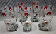 Set Of 5 Vintage Michelob Beer Glasses Square Footed Stem Base Pilsner Draught picture