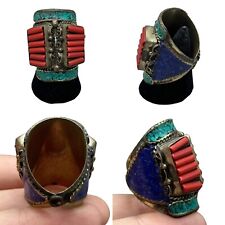 Lovely Unique South Asian Nepalese  Culture Coral Stone Brass Ring picture