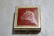 Vintage red leather top Horse image square metal pill trinket box picture
