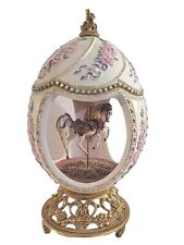 Franklin Mint House of Faberge Porcelain Musical Carousel Egg 24k Gold Accented picture