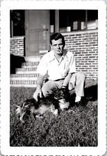HANDSOME GAY MAN SMOKING CIGARETTE PETTING HIS DOG ~ 1950s VINTAGE GAY PHOTO picture