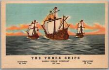 Vintage Sailing Ship Postcard THE THREE SHIPS Godspeed Sarah Constant Discovery picture