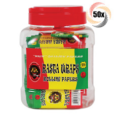Full Jar 50x Packs Rasta Wraps Rolling Papers | 1.25 1 1/2 Size | + 2 Free Tubes picture