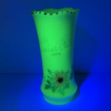 Antique Souvenir Custard Vaseline Uranium Glass Green Vase Worlds Fair 1904 picture