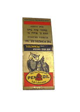 Vintage 1930s/1940s Pennzoil Gold Owls Full Matchbook Elmira NY Division picture