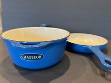 Chasseur French 2.5-quart Combi-Cook 9-inch Cast Iron Sauce Fry Pan Blue EUC picture