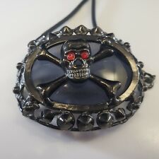 Vintage Halloween Corded Skull GOTHIC Spikes Gun Metal STATEMENT Necklace 3D🎃 picture