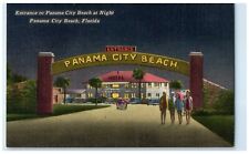 c1940's Entrance To Panama City Beach At Night Panama City Florida FL Postcard picture