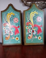Pair Of Berggren Swedish Floral Wood Cutting Board Wall Hanging Decor 1970 MCM picture