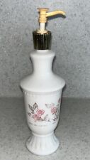 Vintage JERGENS Milk Glass EMPTY 8 oz Lotion Bottle Pink Rose Pump Dispenser~MCM picture