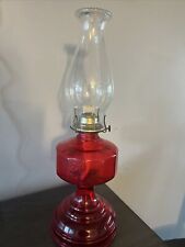 Vintage EARLY AMERICAN Red Ruby Flash HOMESTEADER Oil Lamp P&A Eagle Burner 18in picture